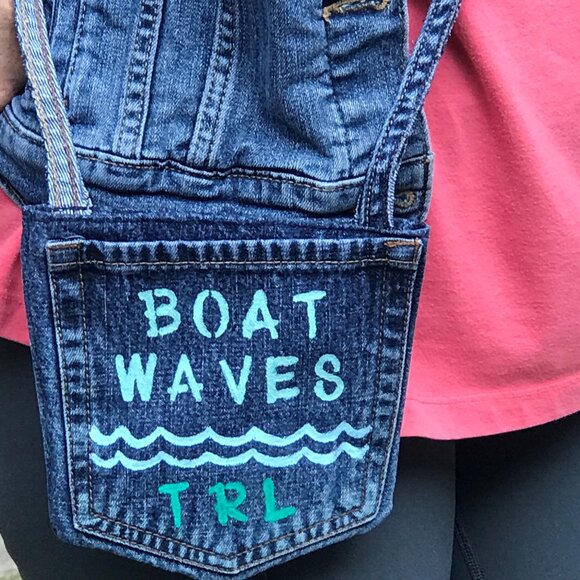Handmade Crossbody Bag: Recycled Denim Table Rock Lake Theme Cell Phone Holder - Picture 8 of 12